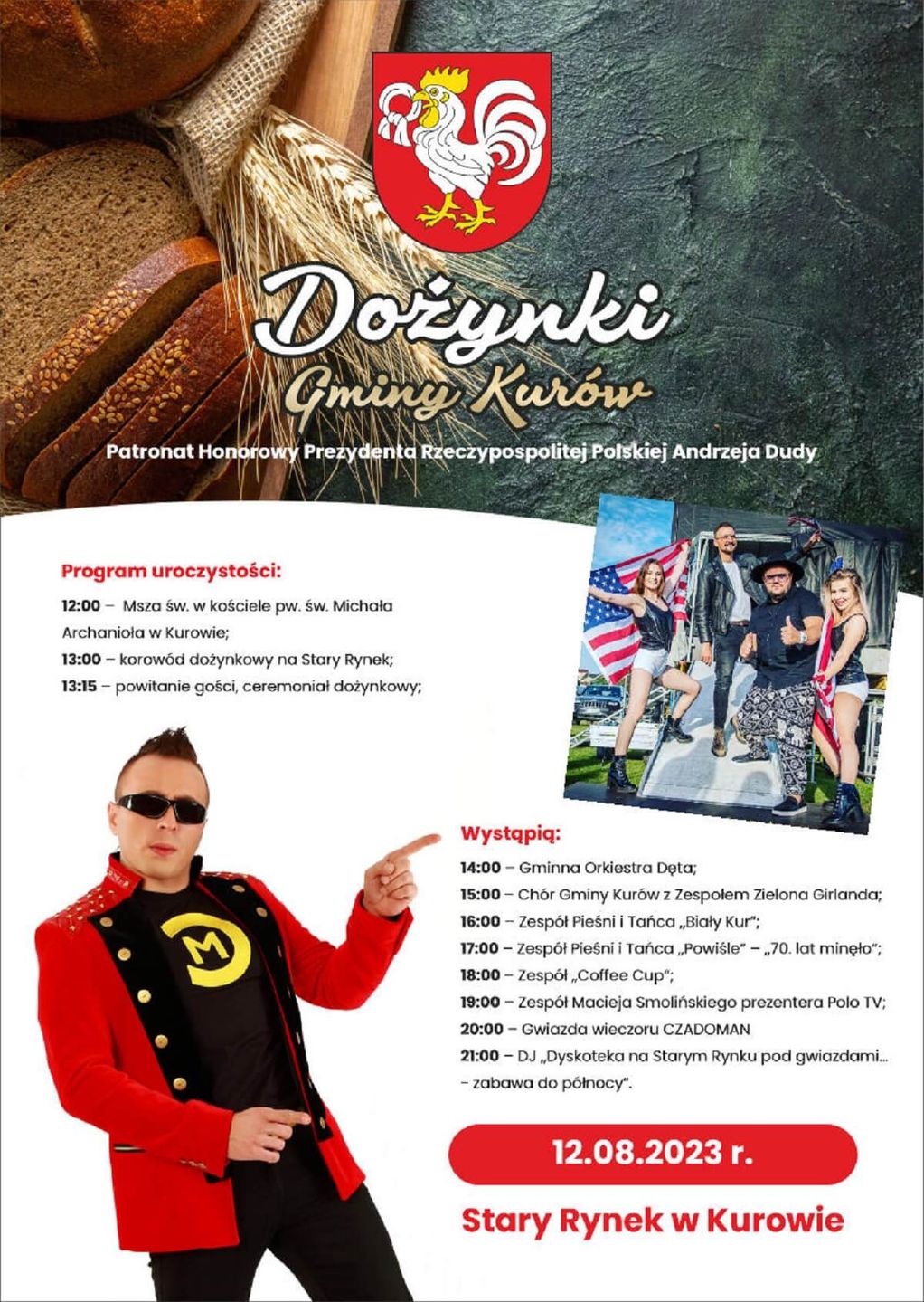 Dożynki w Kurowie 2023 - plakat, program wydarzenia