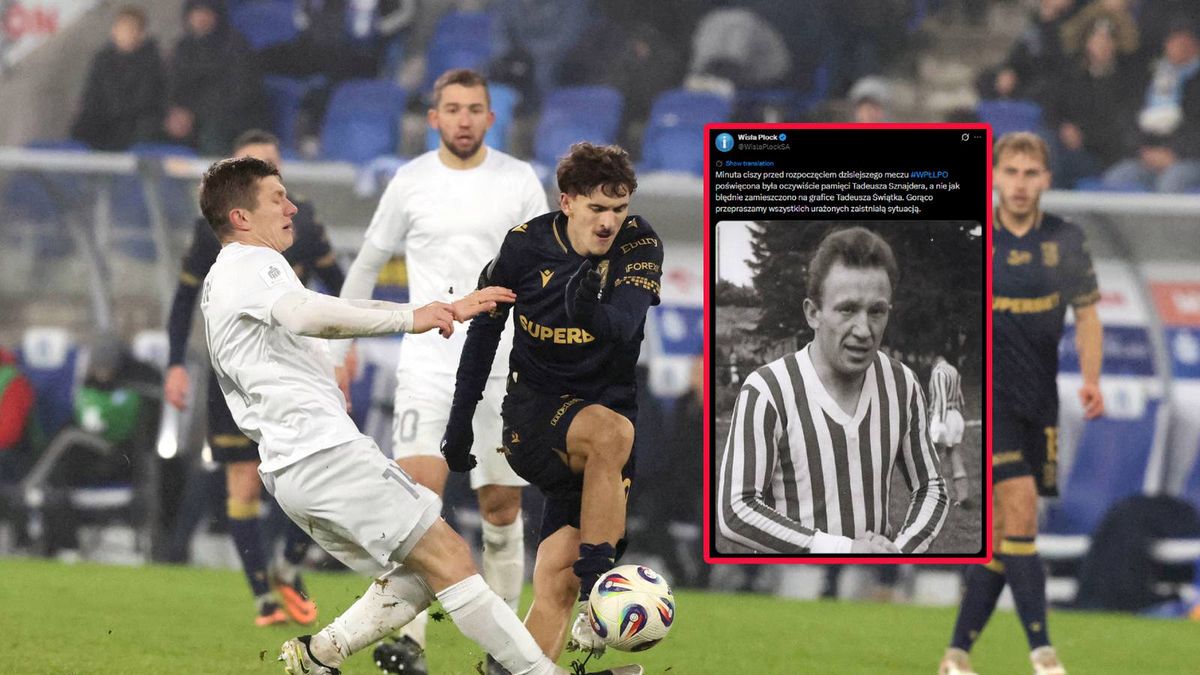 PAP / Marian Zubrzycki/x.com/Wisła Płock / Piłkarze Wisły w meczu z Lechem oraz wpis Wisły w serwisie X (w ramce)