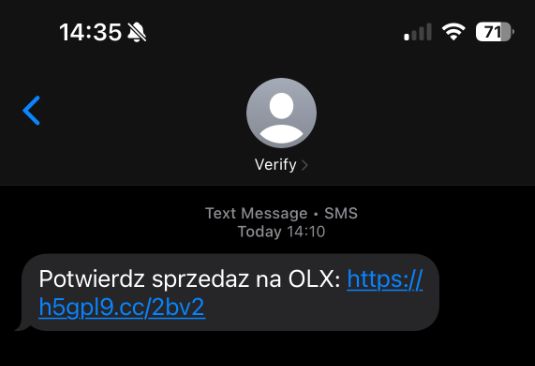 Fałszywa wiadomość SMS