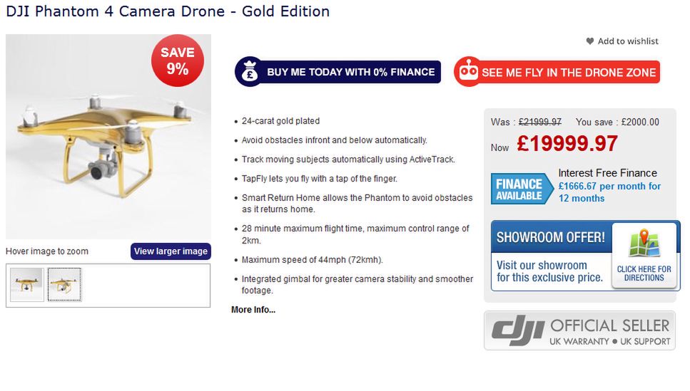 Złoty DJI Phantom 4 do kupienia za 20 tysięcy funtów 2