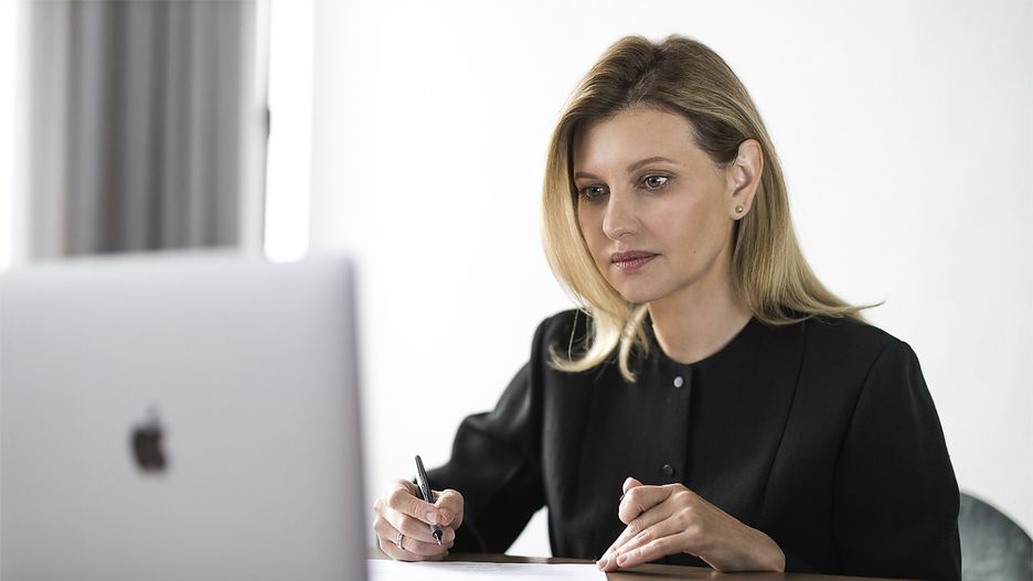 May 13, 2022, Kyiv, Ukraine: The First Lady of Ukraine Olena Zelenska holds a video call with the First Lady of Poland Agata Kornhauser-Duda, May 13, 2022 from an undisclosed location.