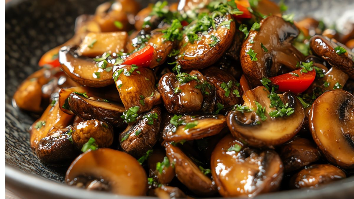 Podsmażam pieczarki i zalewam tym sosem. 