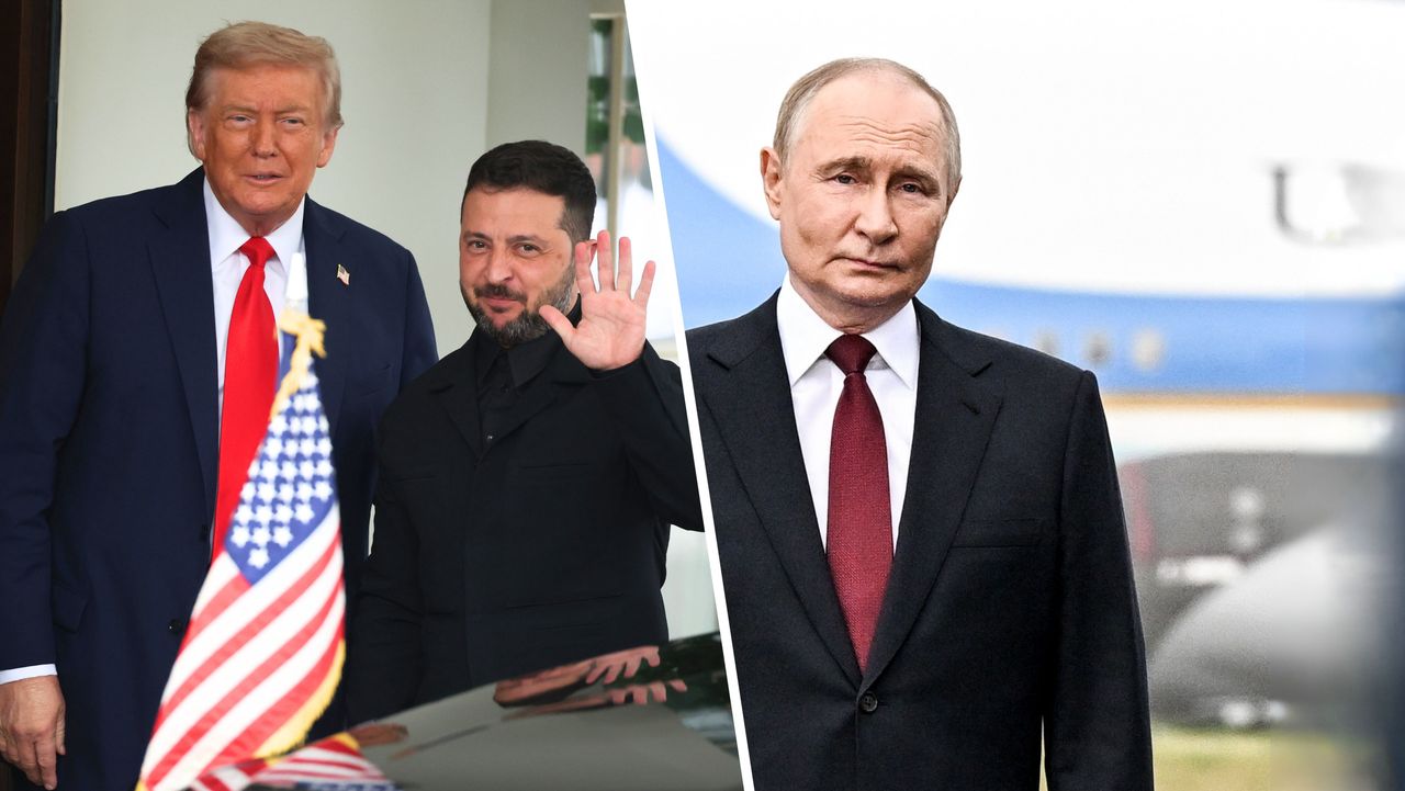 Donald Trump, Wołodymyr Zełenski, Władimir Putin 