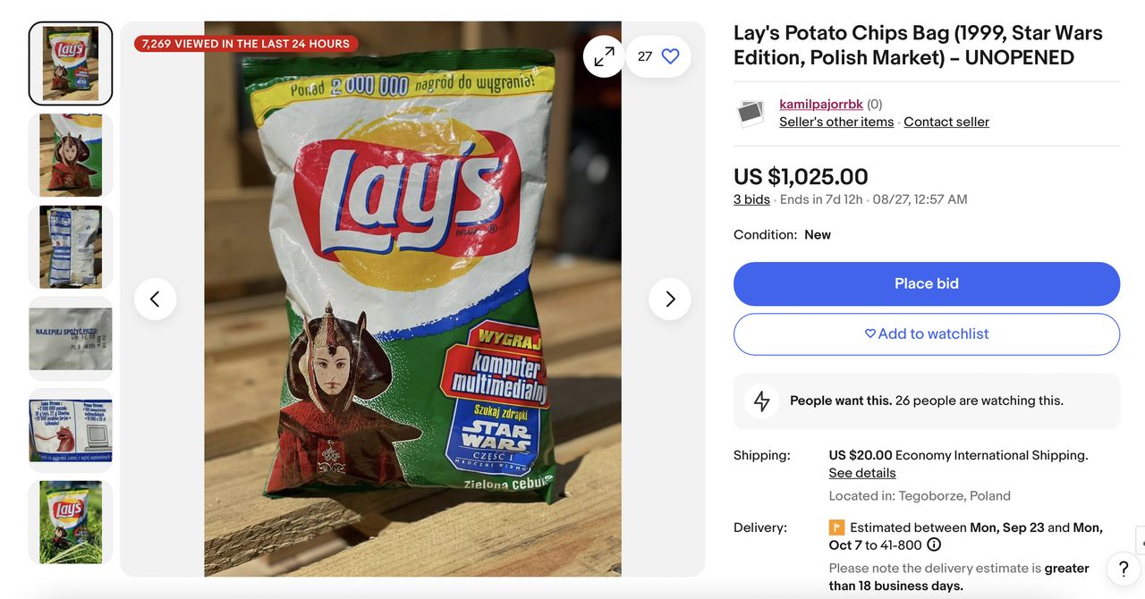 Auction of a 25-year-old pack of Lay's chips