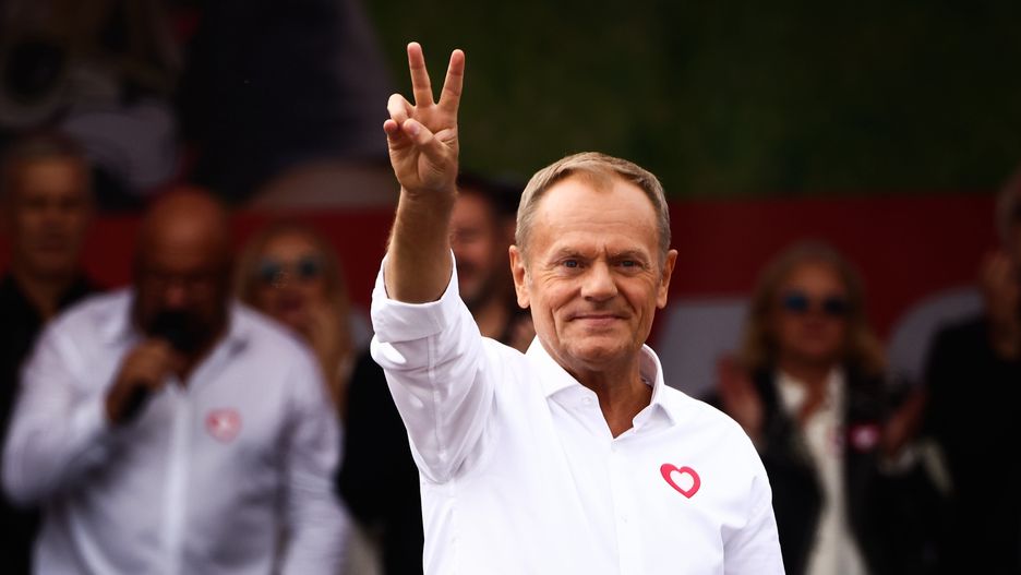 Donald Tusk, the leader of the Civic Platform party (PO), attends 'Million Hearts March' organized by Civic Coalition (KO) in Warsaw, Poland on October 1st, 2023. The largest demonstration in recent years in Poland gathered people who wanted to protest against Poland's conservative ruling party Law and Justice (PiS) two weeks ahead of a general election. (Photo by Beata Zawrzel/NurPhoto via Getty Images)