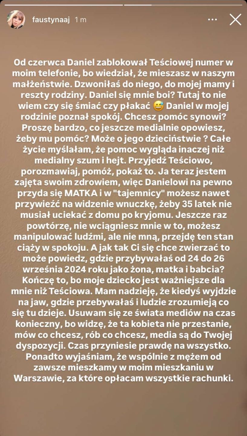 Nocna aktywność Faustyny na Instagramie