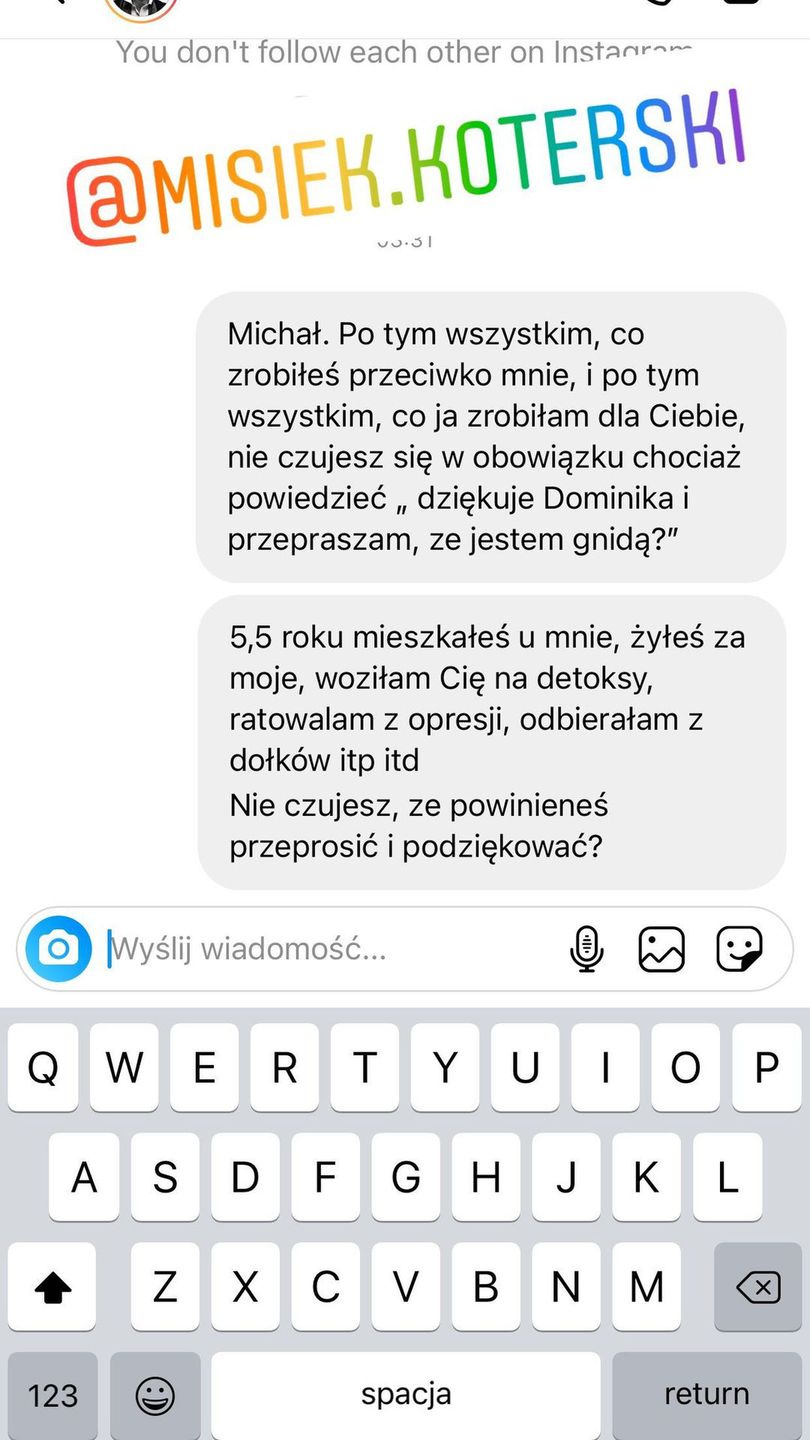 Screen wiadomości wysłanej przez Wodziankę