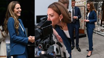 Roześmiana księżna Kate eksploruje londyńskie muzeum w granatowym garniturze