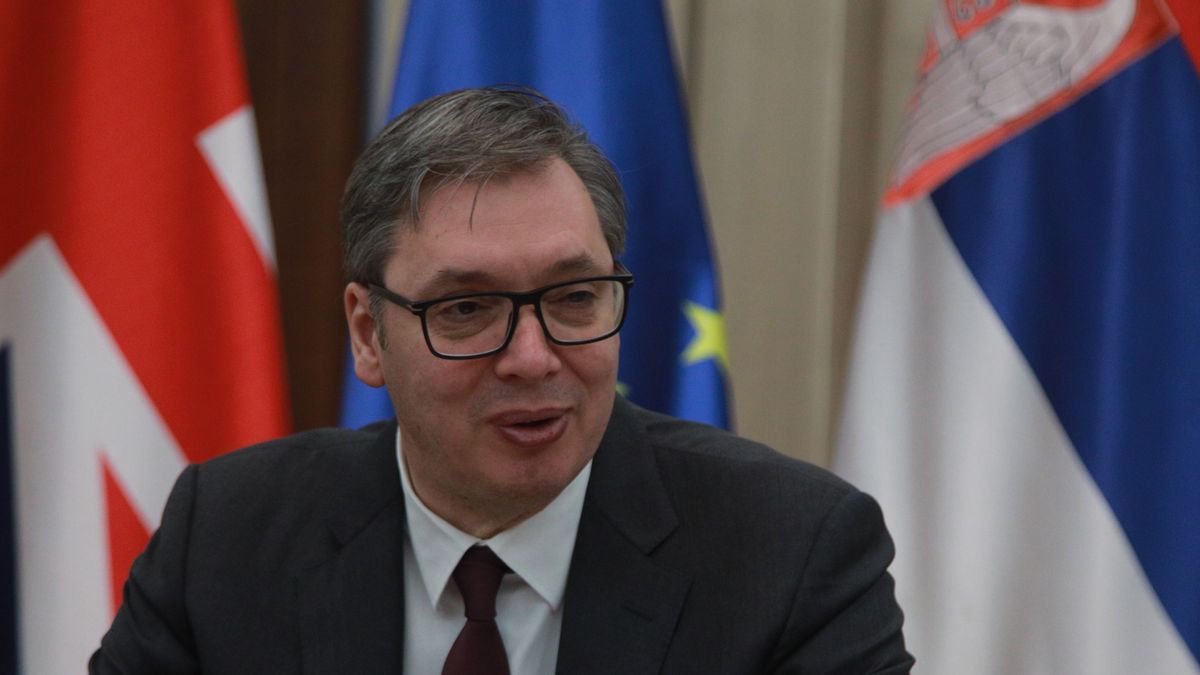 BELGRADE, SERBIA - JANUARY 17: Serbian President Aleksandar Vucic meets with Special Envoy to the Western Balkans Lord Stuart Peach (not seen) in Belgrade, Serbia on January 17, 2023. (Photo by Milos Miskov/Anadolu Agency via Getty Images)