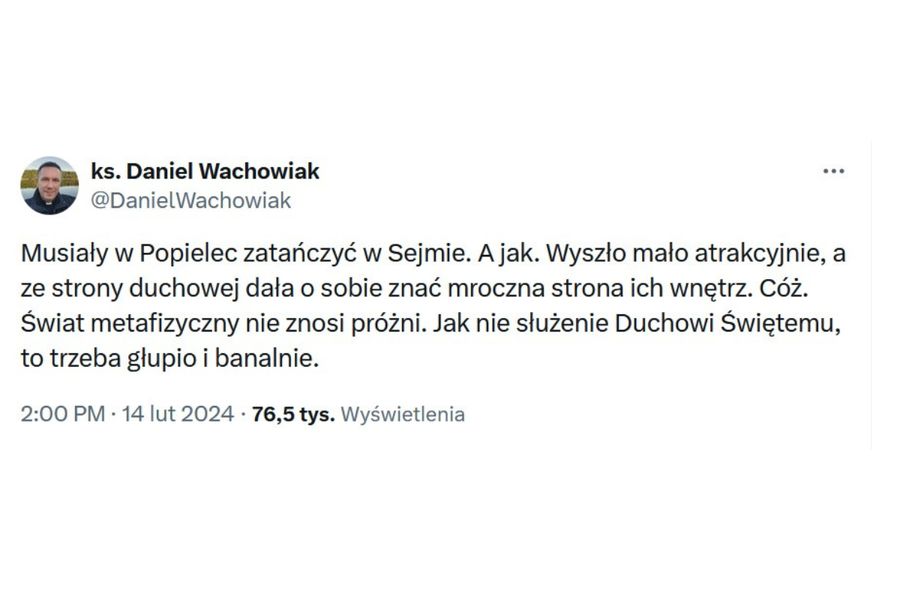 Ks. Daniel Wachowiak o kobietach tańczących w Sejmie