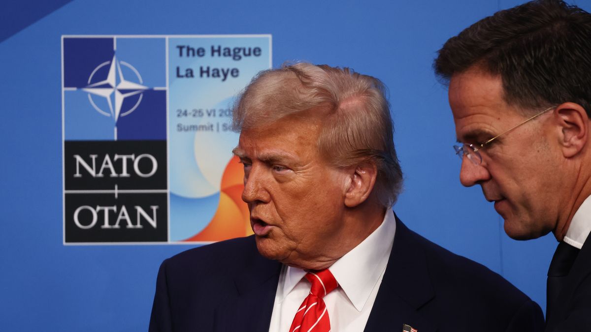 USA President Donald Trump and NATO Secretary General Mark Rutte during the NATO Summit in The Hague, Netherlands on June 25, 2025. (Photo by Jakub Porzycki/NurPhoto via Getty Images)