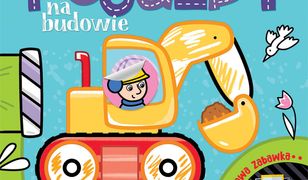 Pojazdy na budowie. Pierwsza kolorowanka z grubym obrysem i okrągłymi naklejkami. Papierowa zabawka