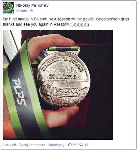 "Mój pierwszy medal w Polsce! W następnym sezonie będzie złoto! Dobry sezon panowie. Dziękuję i do zobaczenia ponownie w Rzeszowie"