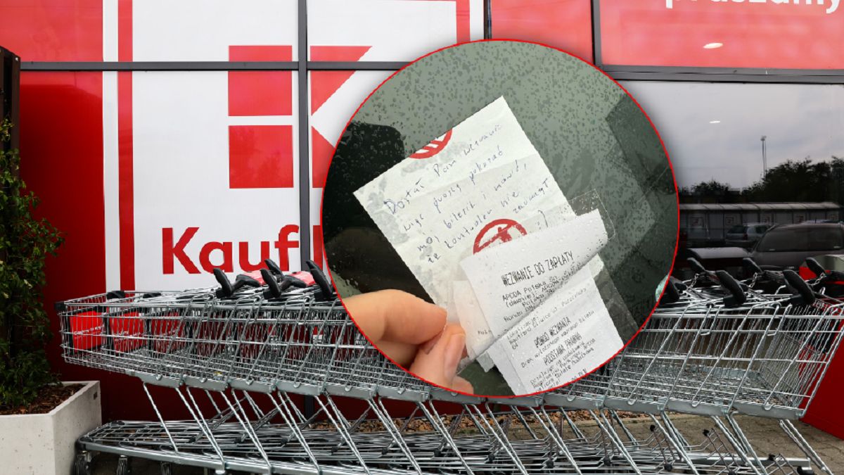 Karteczka za wycieraczką na parkingu Kauflanda.