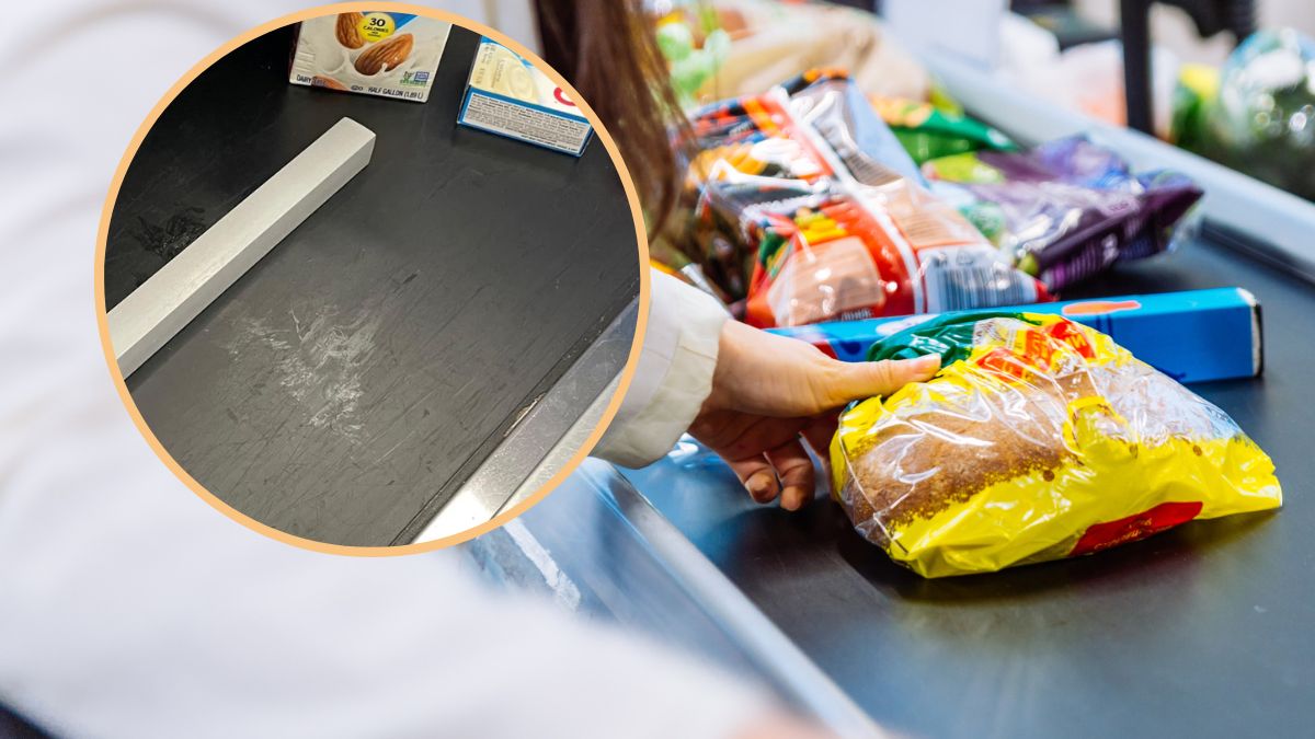 Supermarket ma system automatycznie zatrzymujący taśmę.