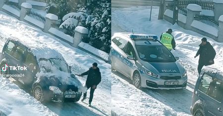 Policjant zatrzymał kierowcę. Zamiast mandatu wręczył mu szczotkę