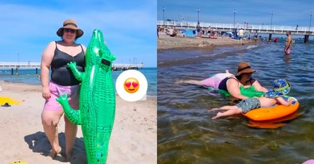 Wakacji Dominiki Gwit nad morzem ciąg dalszy: zabawa z dmuchanym krokodylem,  kąpiel z 3-letnim synem... (FOTO)