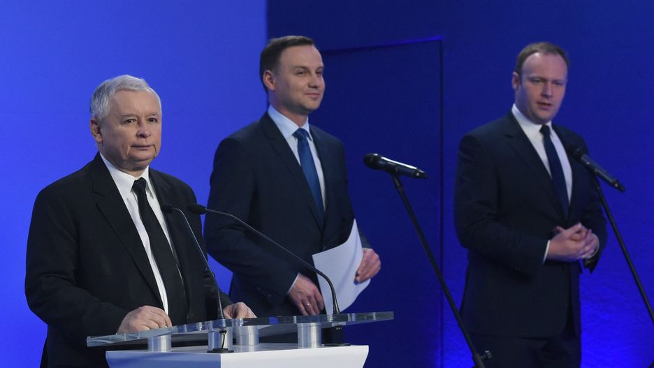 Jarosław Kaczyński, Andrzej Duda i Marcin Mastalerek w siedzibie PiS