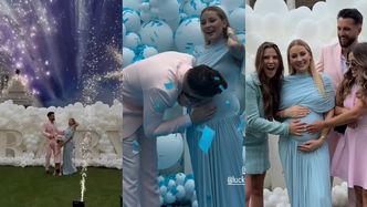 Kulisy HUCZNEGO gender reveal Andziaks i Luki: pałac, gigantyczna ścianka z balonów, tłum znanych koleżanek