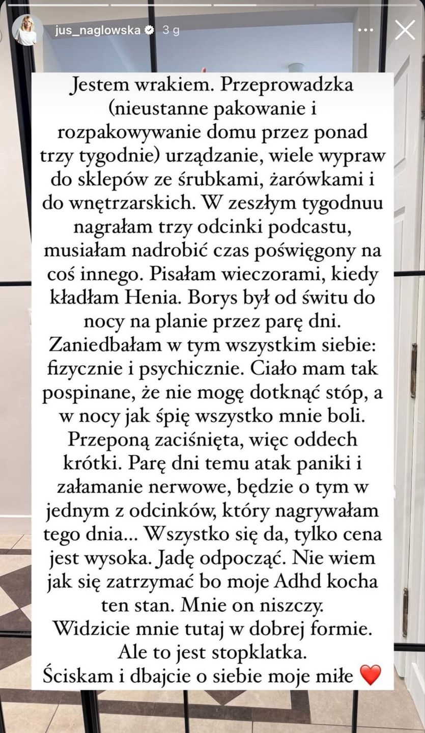 Justyna Nagłowska zrelacjonowała kulisy przeprowadzki