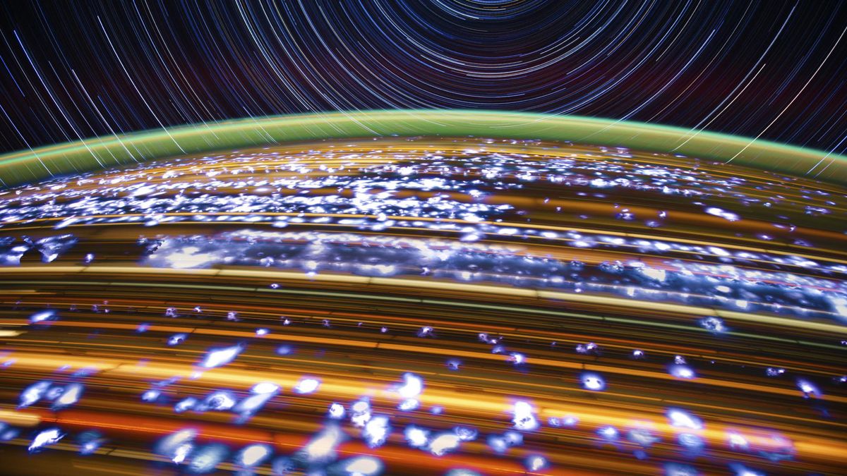 Zdjęcie śladu gwiezdnego oraz potężnej burzy na Ziemi.