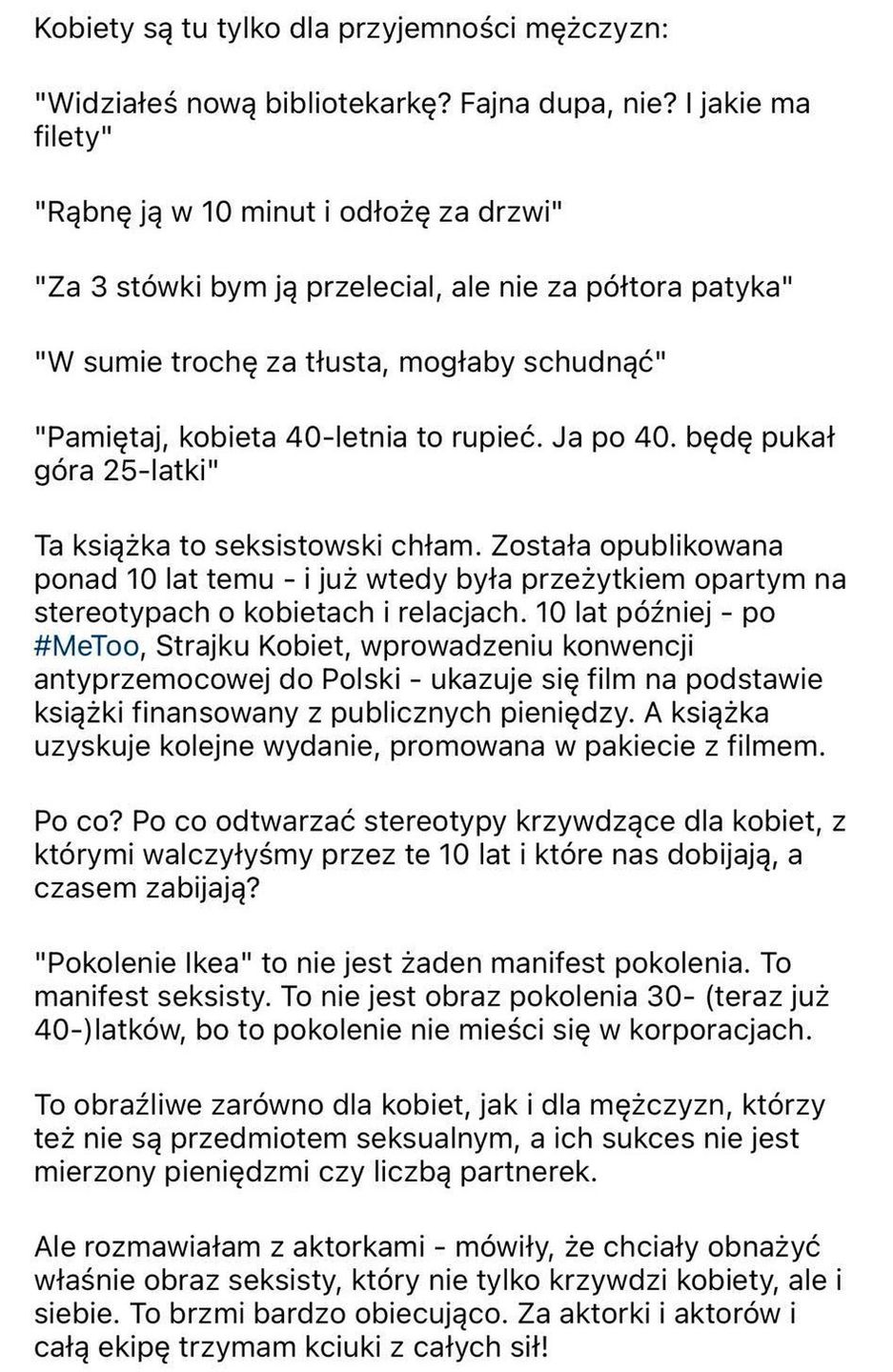Maja Staśko tłumaczy się ze ściankowego manifestu