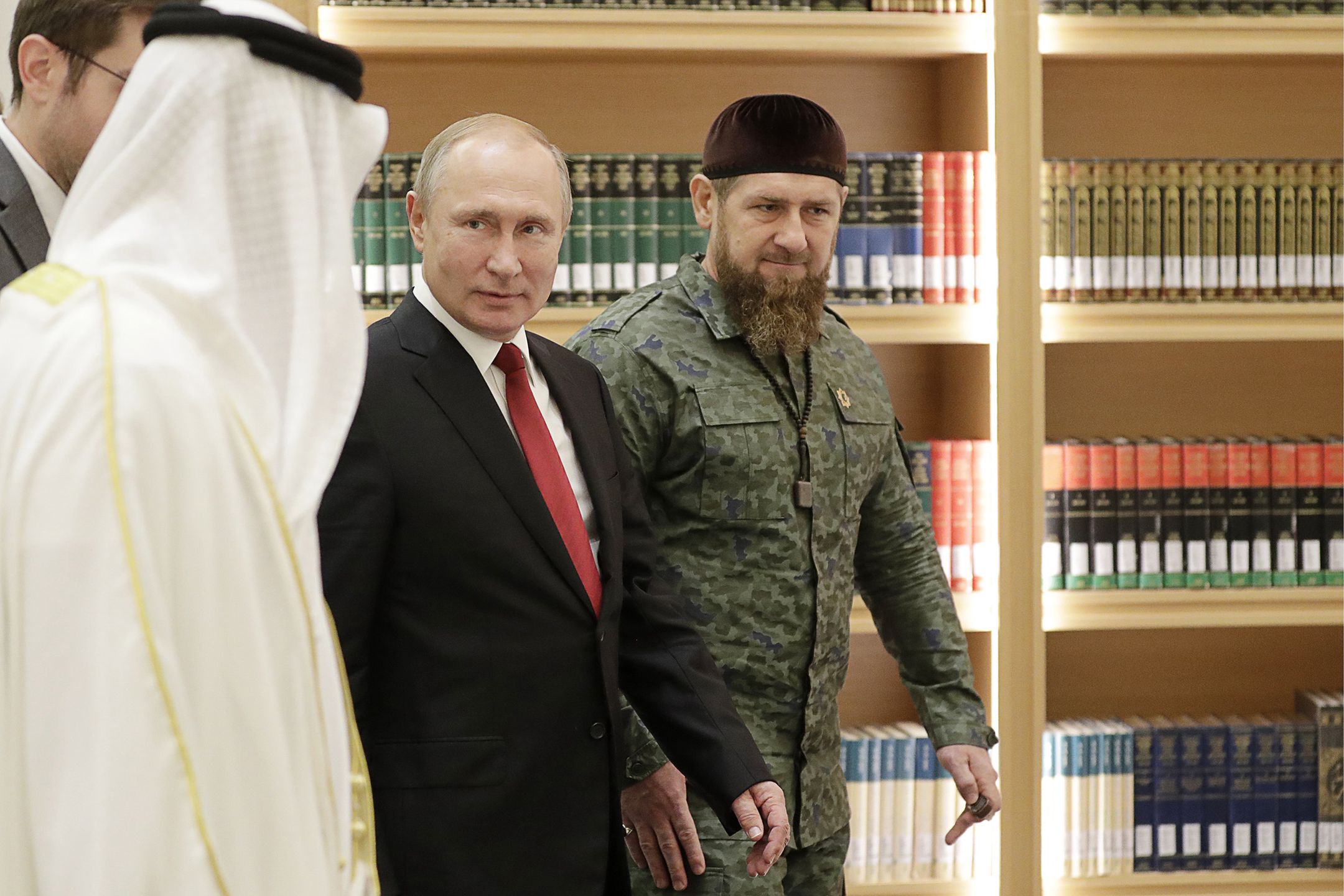 Russia's President Putin in United Arab EmiratesABU DHABI, UAE - OCTOBER 15, 2019: Crown Prince Mohammed bin Zayed Al Nahyan of the Emirate of Abu Dhabi, Russia's President Vladimir Putin and Head of Chechnya Ramzan Kadyrov (L-R) visit the library at the Qasr Al Watan presidential palace. Mikhail Metzel/TASS,Image: 476914330, License: Rights-managed, Restrictions: , Model Release: no, Credit line: Mikhail Metzel / TASS / ForumMikhail Metzel / TASS / ForumMiddle East, Arab, international relations, cooperation, foreign affairs, talks, United Arab Emirates, monarch, category_code_pol, 476915451