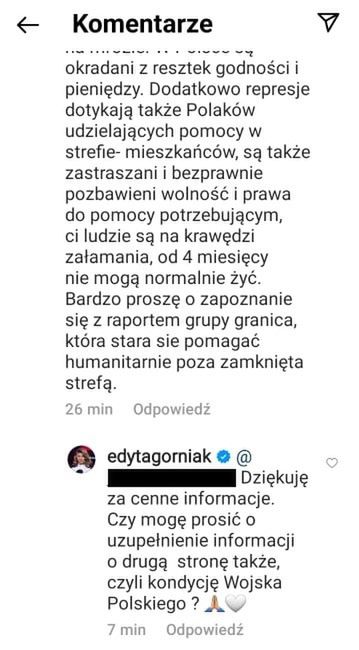 Edyta Górniak odpowiada fance, która uczula ją na ciężki los migrantów