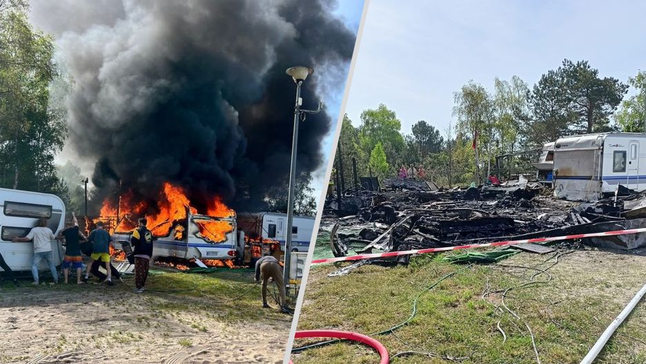 Pożar przyczep na polu kempingowym