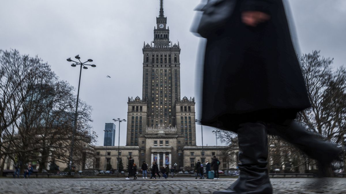 The Palace of Culture and Science in Warsaw, Poland on January 19, 2023. Seagulls flying near the Palace of Culture and Science (PKiN) in Warsaw, Poland on January 19, 2023. The building, designed by Soviet-Russian architect Lev Rudnev in Socialist realism style, is the most symbolic landmark in Warsaw. The palace is a gift from the Soviet Union to the people of Poland. Construction started in 1952 and took three years. With a total height of 237 metres it is the second tallest building in both Warsaw and Poland . (Photo by Beata Zawrzel/NurPhoto via Getty Images)