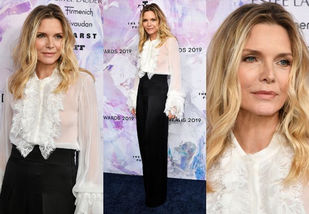 "Zakonserwowana" Michelle Pfeiffer w prześwitującej koszuli na gali w Nowym Jorku