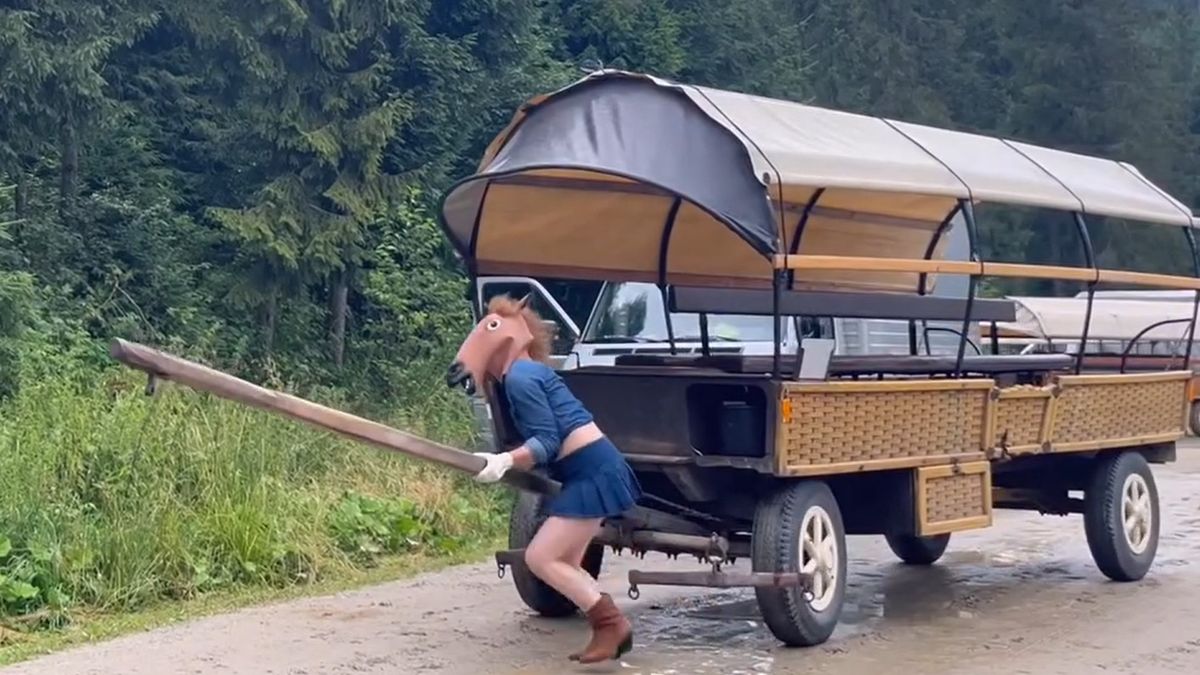 Kobieta wcieliła się w rolę konia. Nagranie niesie się po sieci