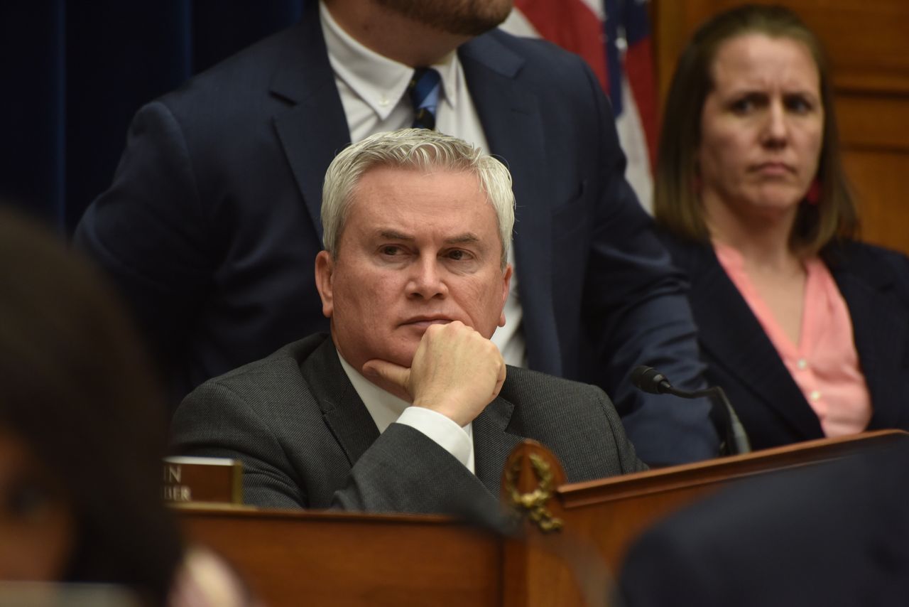 WASHINGTON, DC - MARCH 20: House Oversight Committee Chair James Comer attends a House Oversight and Accountability Committee hearing on March 20, 2024 in Washington, DC. Hunter Biden declines to attend public hearing on House impeachment inquiry. (Photo by Sha Hanting/China News Service/VCG via Getty Images)