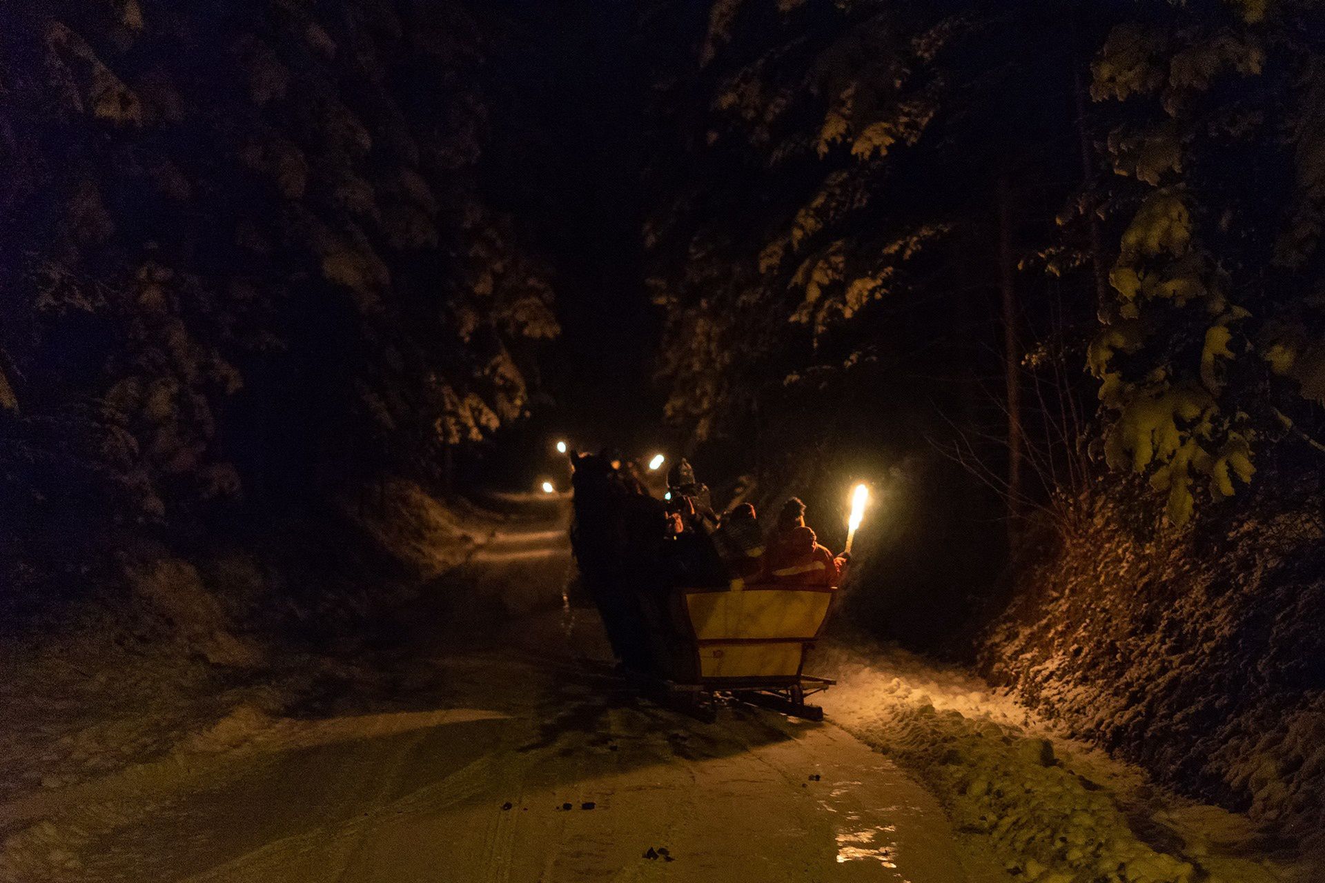 Kulig w górach nocą