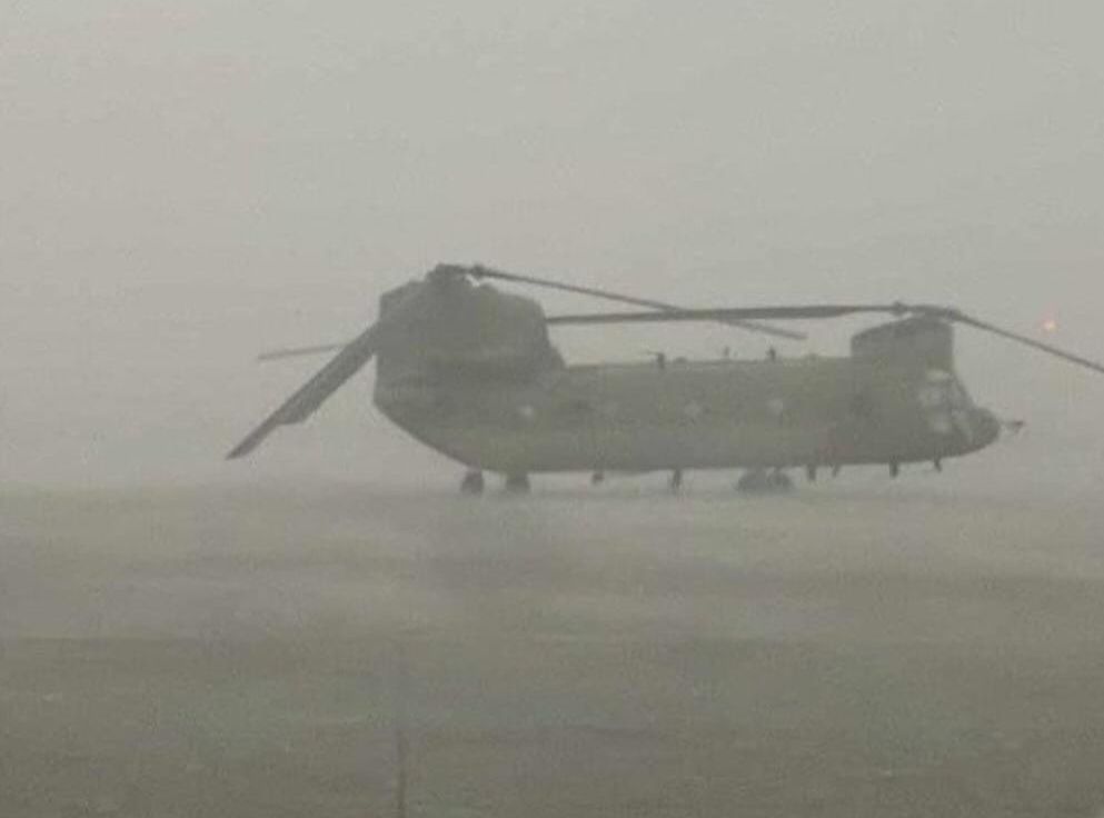 A strong storm and wind caused damage to helicopters in Fort Carson