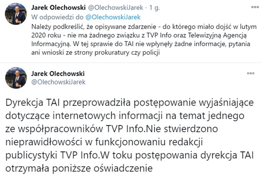 Jarosław Olechowski TAI komentuje skandal z "gwiazdorem TVP Info"