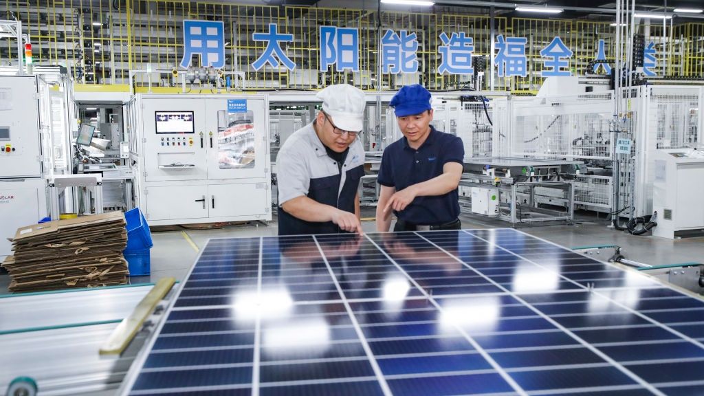 Trina Solar
A worker is producing photovoltaic panels at a workshop of Trina Solar (Huai 'an) Technology Co., Ltd. in Huai 'an, Jiangsu province, China, on June 20, 2024. (Photo by Costfoto/NurPhoto via Getty Images)
NurPhoto
technology co., solar panel production, ltd., power, panel, solar power, huai &039;an, photovoltaic, solar cells, clean energy, employees, assembly, energy, industrial, energy efficiency, energy solutions, worker, export, photovoltaic technology, trade, nurphoto, huai&039;an, producing, costfoto, sustainable manufacturing., solar industry, photovoltaic panels, green energy, solar, china, june 20, trina solar