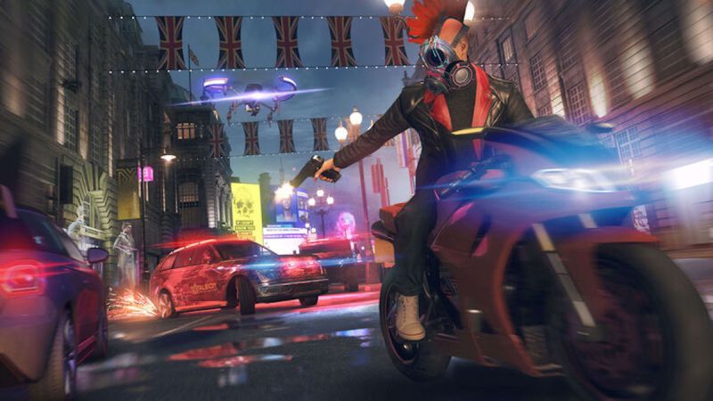 Watch Dogs Legion - ostrzeliwanie się na motocyklu