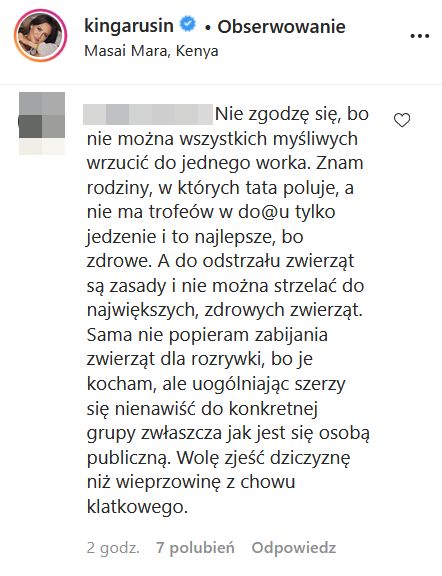 Odpowiedź na profilu Kingi Rusin