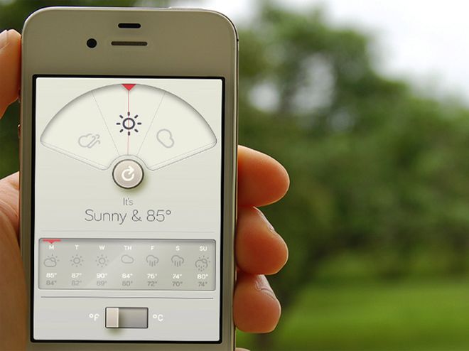 Minimalistyczny interfejs nowej aplikacji pogodowej na iPhone'a