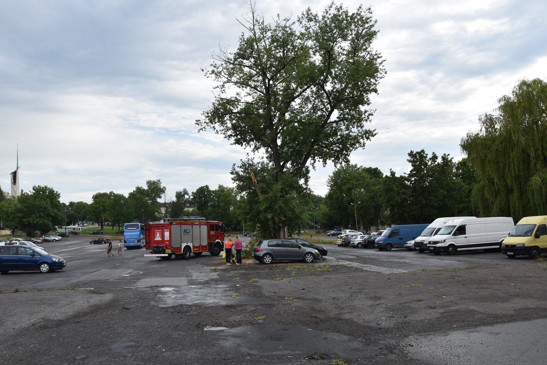 Odłamany konar drzewa spadł na dwa samochody, zaparkowane na placu starej Kapłanówki w Tarnowie, poważnie je uszkadzając. W pojazdach rozbite zostały m.in. tylnie szyby