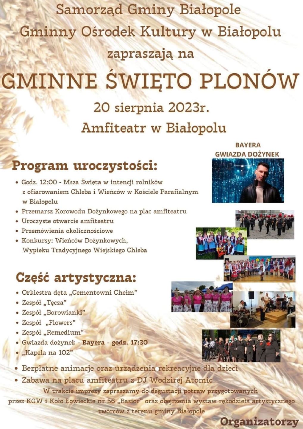 Dożynki w Białopolu 2023 - plakat, program wydarzenia