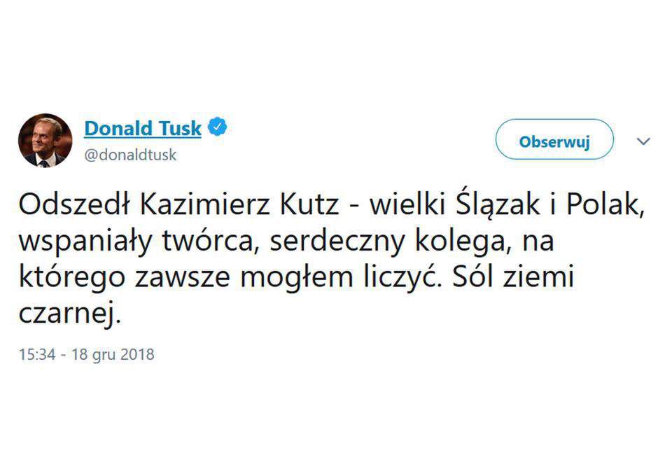 Donald Tusk opłakuje Kazimierza Kutza