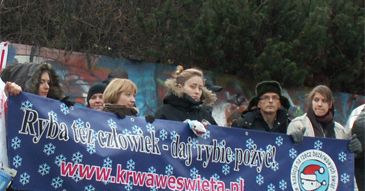 "Małpka" w obronie żywych karpi... (ZDJĘCIA)