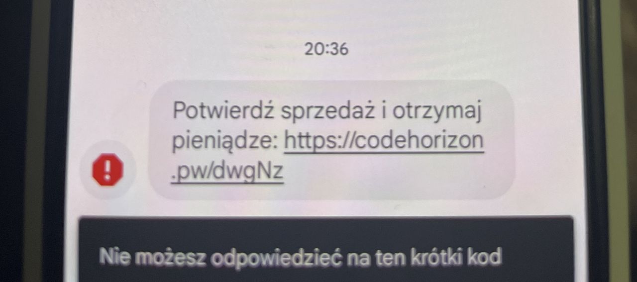 Przykładowy fałszywy SMS "od OLX"