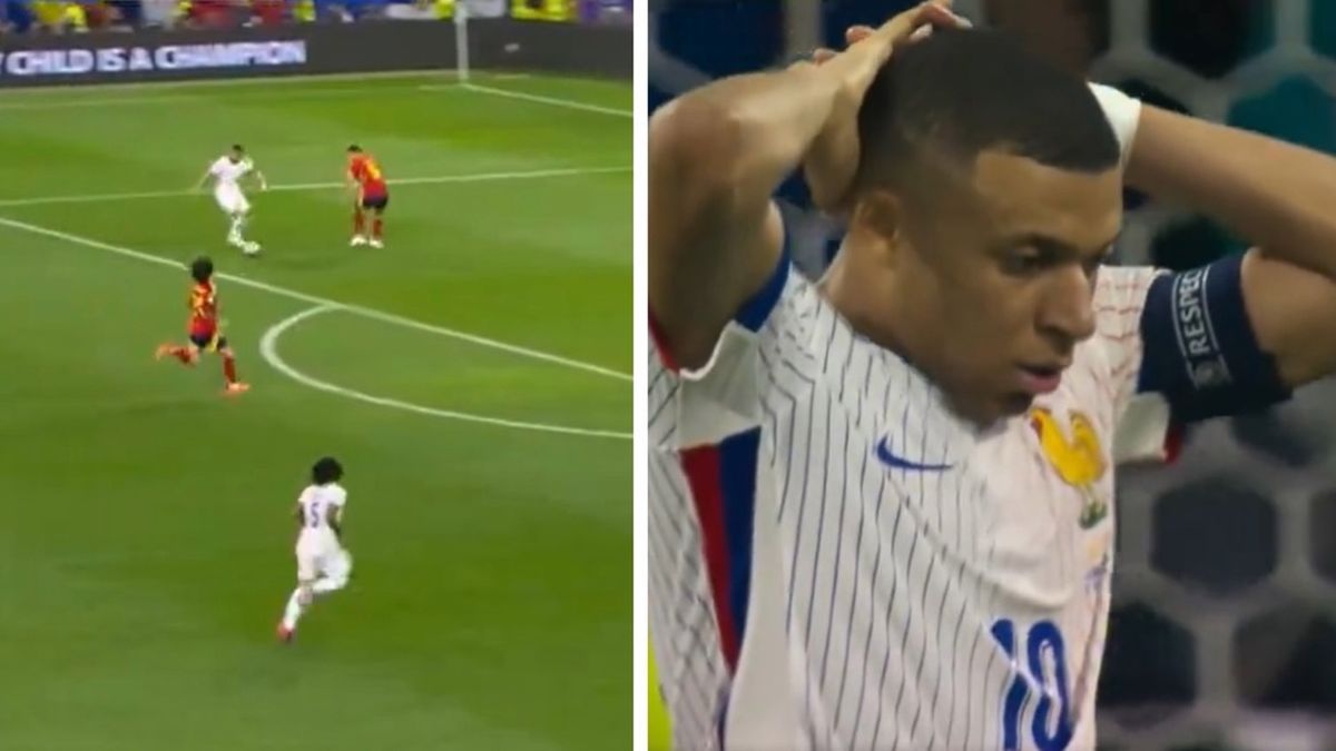 Twitter / TVP Sport / zmarnowana okazja Kyliana Mbappe w końcówce meczu z Hiszpanią