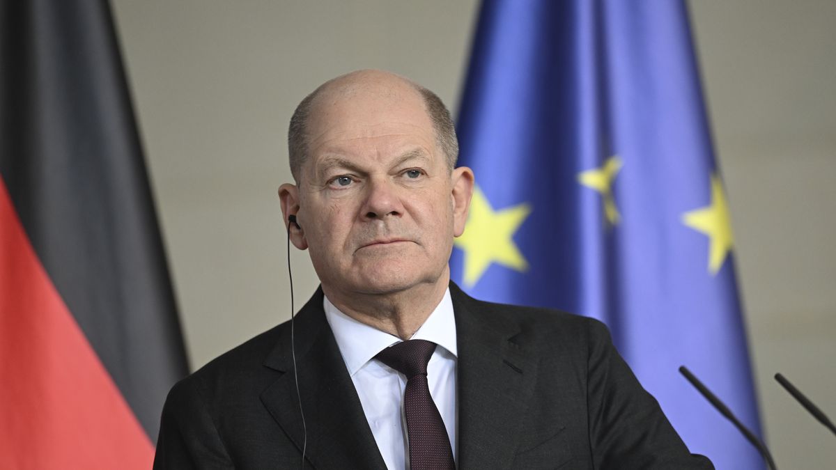 BERLIN, GERMANY - MARCH 27: German Chancellor Olaf Scholz and Latvian Prime Minister Evika Silina (not seen) hold a joint press meeting in Berlin, Germany on March 27, 2024. (Photo by Halil Sagirkaya/Anadolu via Getty Images)