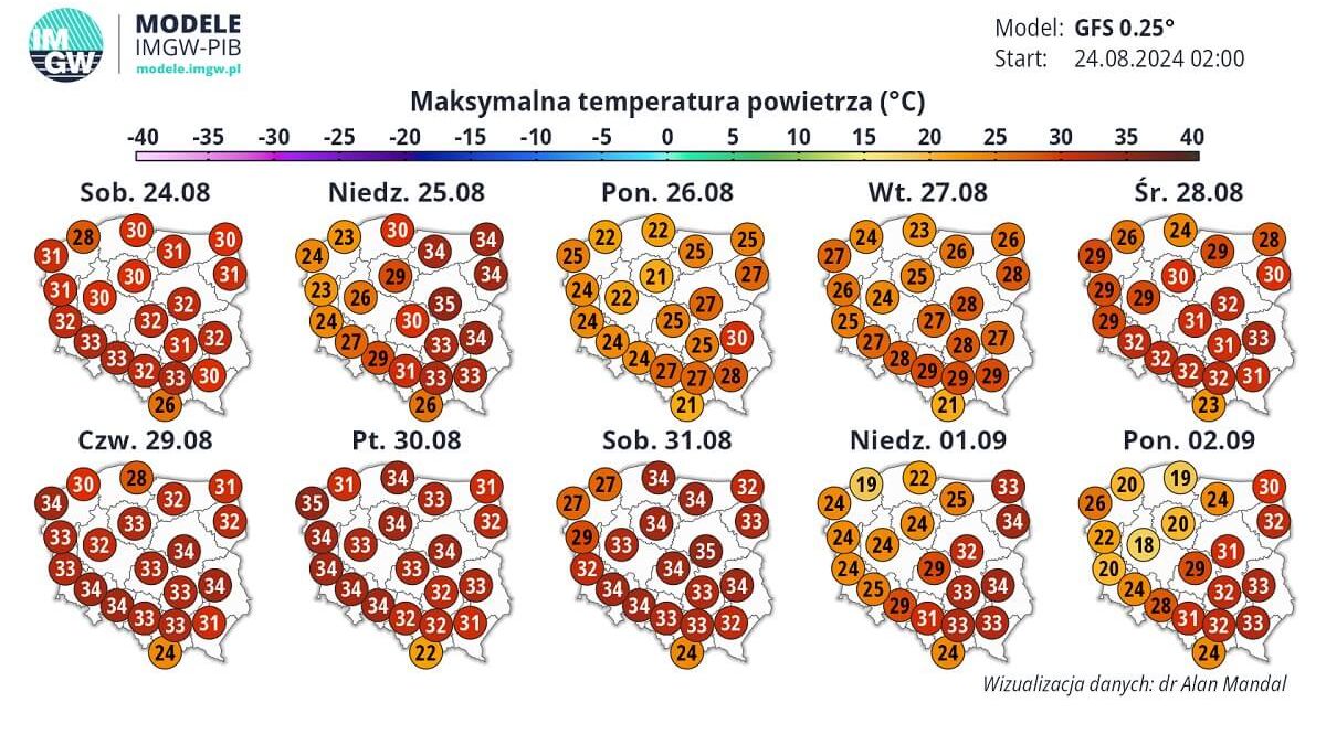 Pogoda mapka z temperaturami