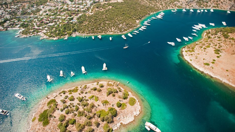 Zatoka Türkbükü w Bodrum z lotu ptaka