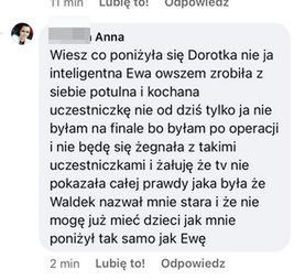 Komentarz Anny na Facebooku